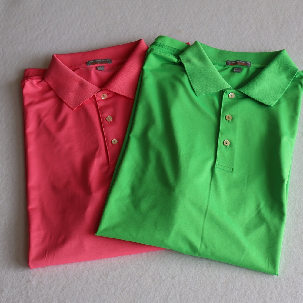 Peter Millar Summer Comfort Golf Polo Shirt Bright Pink & Green XXL, Lot Of 2